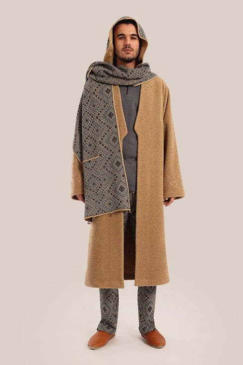 Embroidered faux fur wool Coat