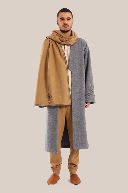 Embroidered faux fur wool Coat