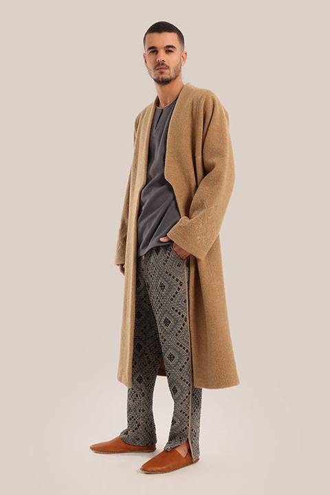 Embroidered faux fur wool Coat