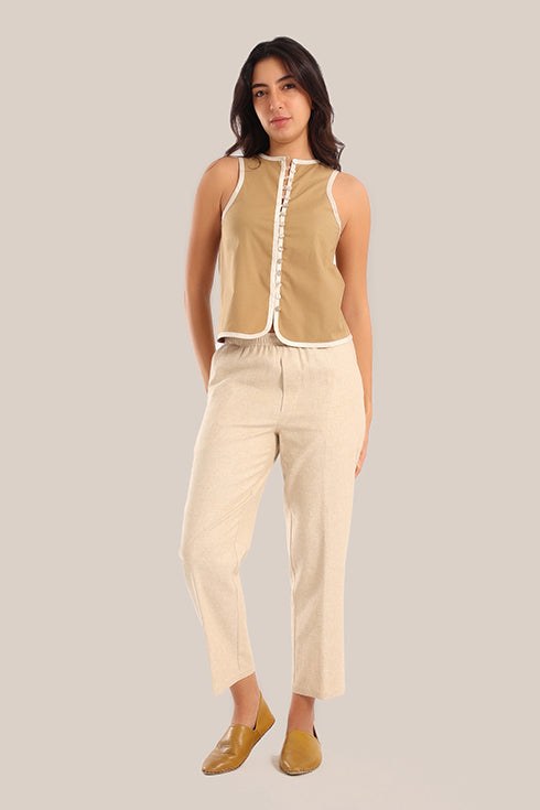 Short sleeveless round neck cotton vest