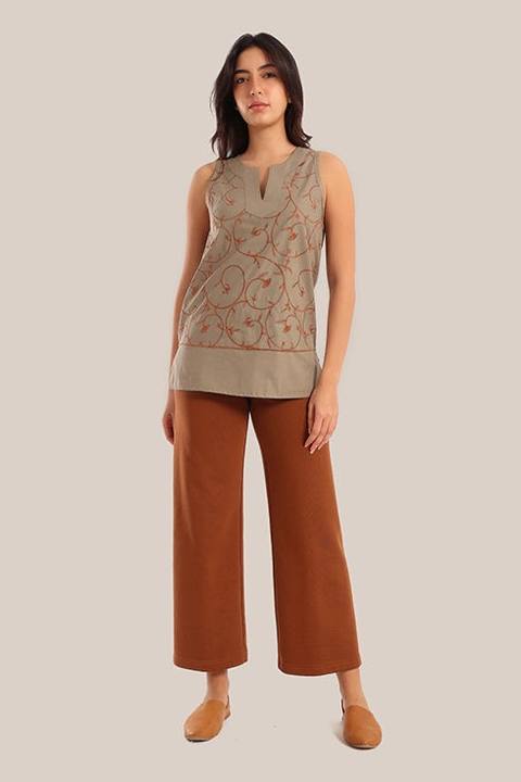 Embroidered cotton sleeveless top