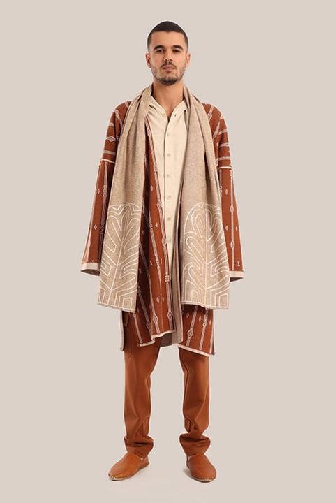 Embroidered cotton-linen shawl