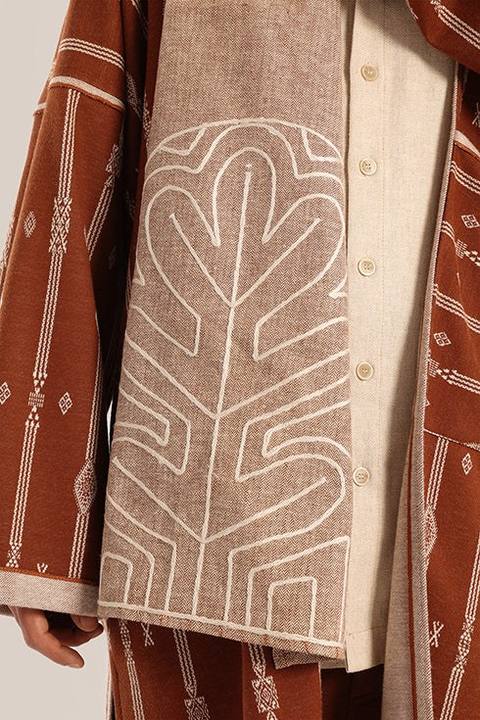 Embroidered cotton-linen shawl