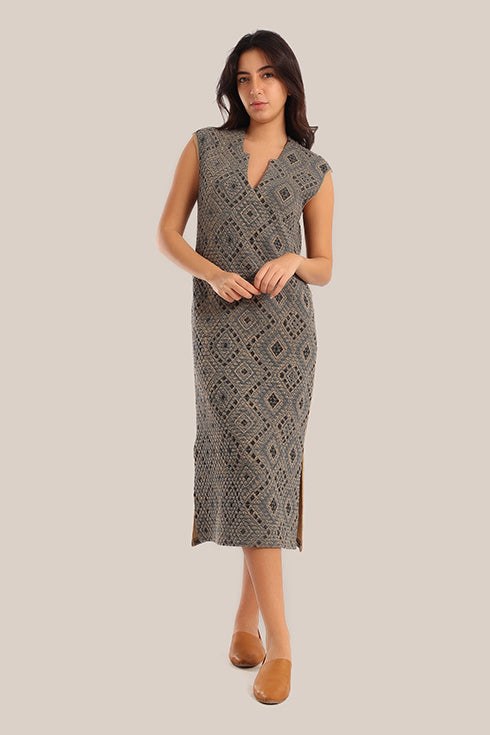 Cotton quilted sleeveless long dress