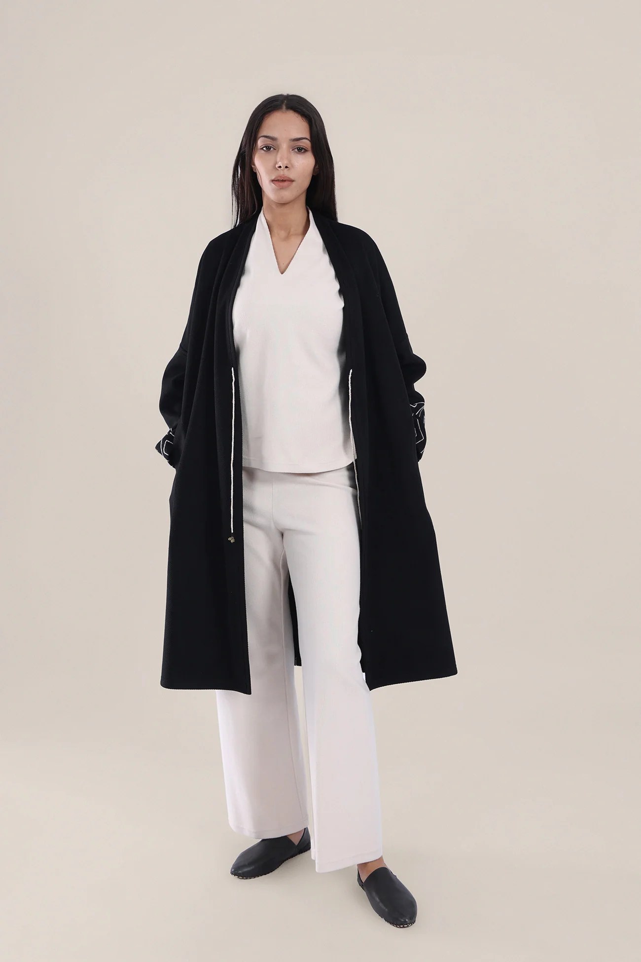 Straight leg pants with elastic waistband