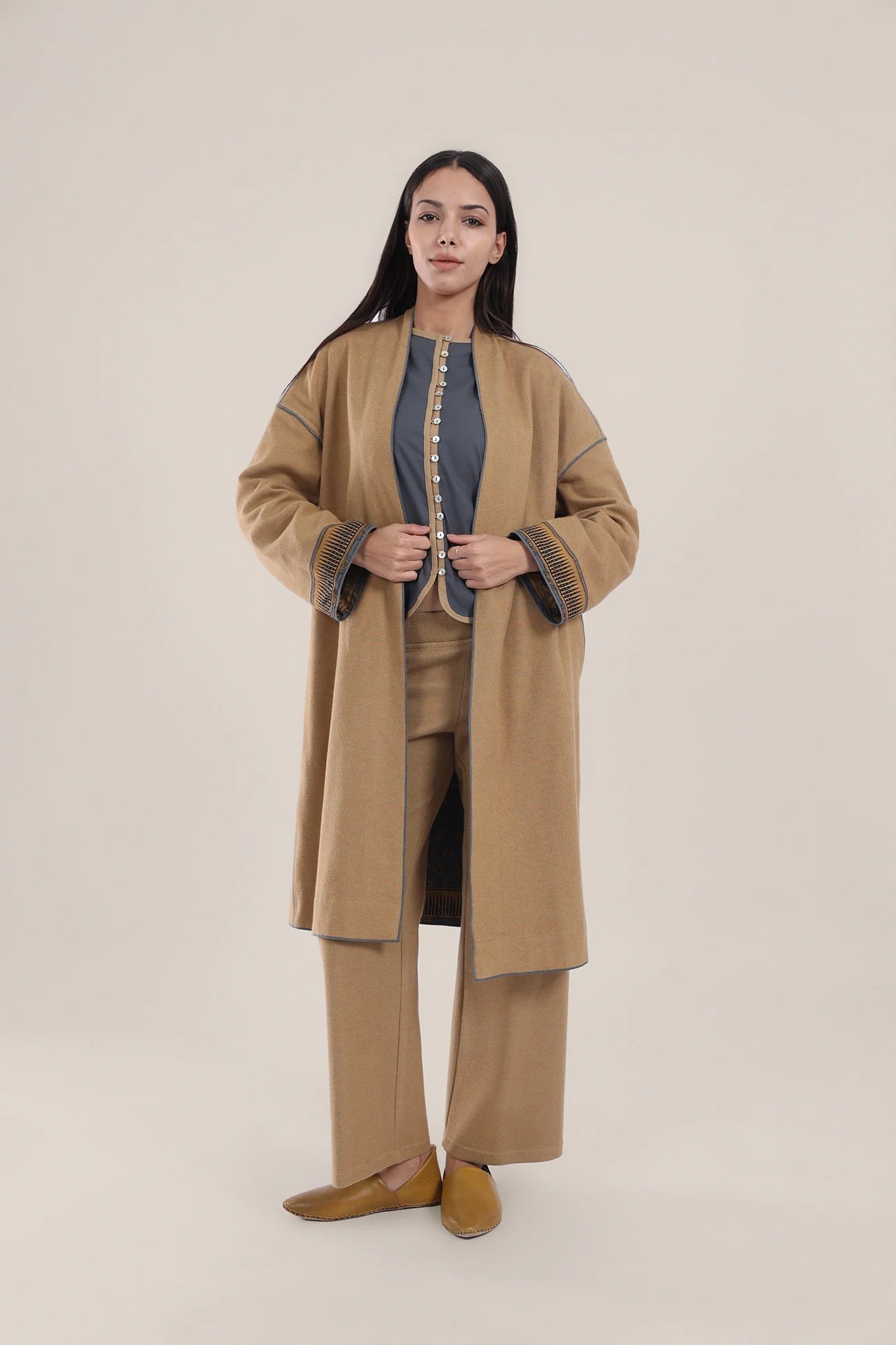 Straight leg pants with elastic waistband
