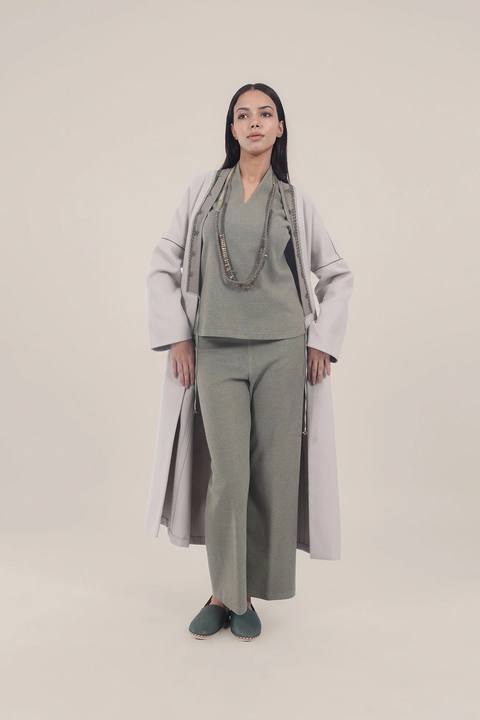 Straight leg pants with elastic waistband