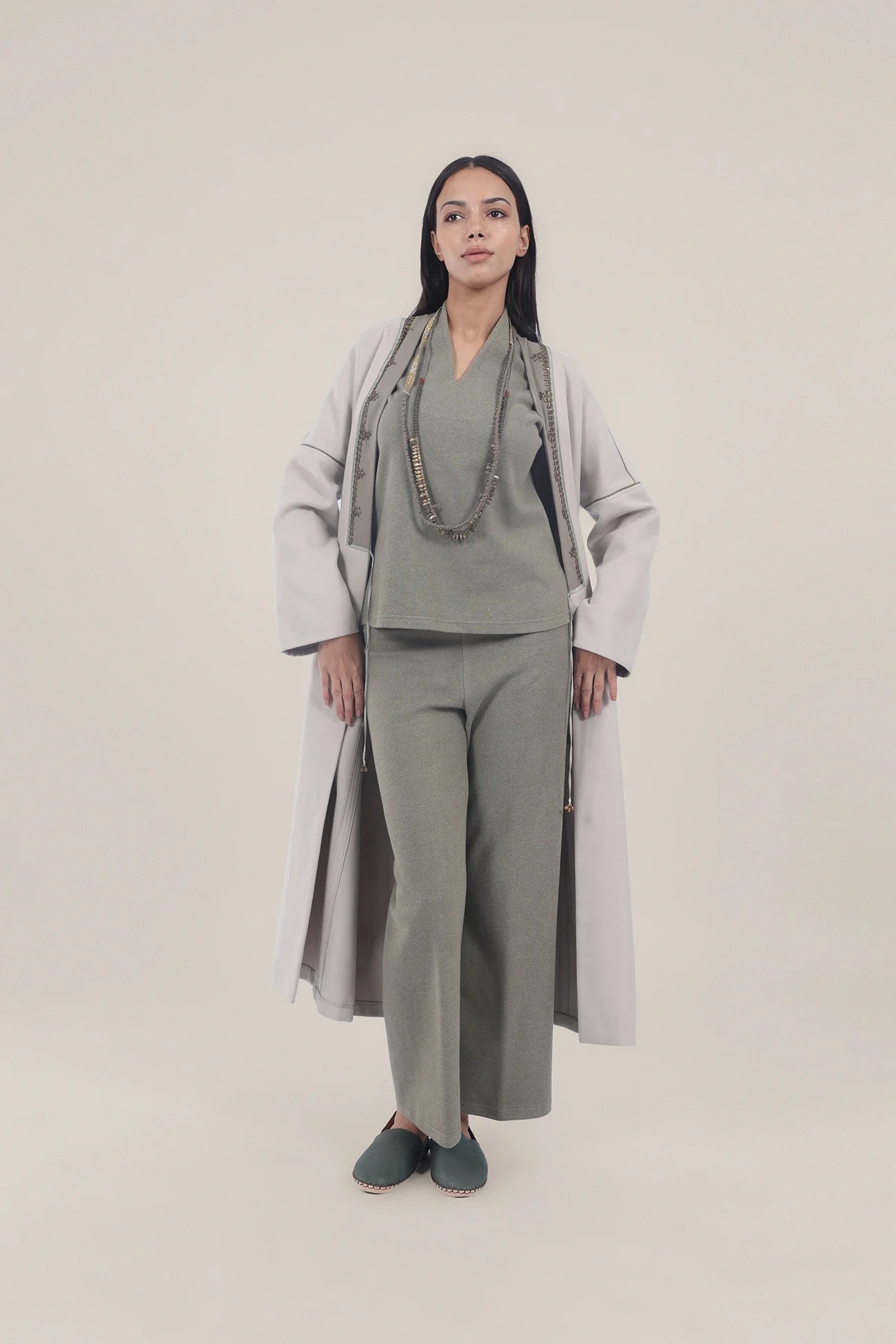 Straight leg pants with elastic waistband