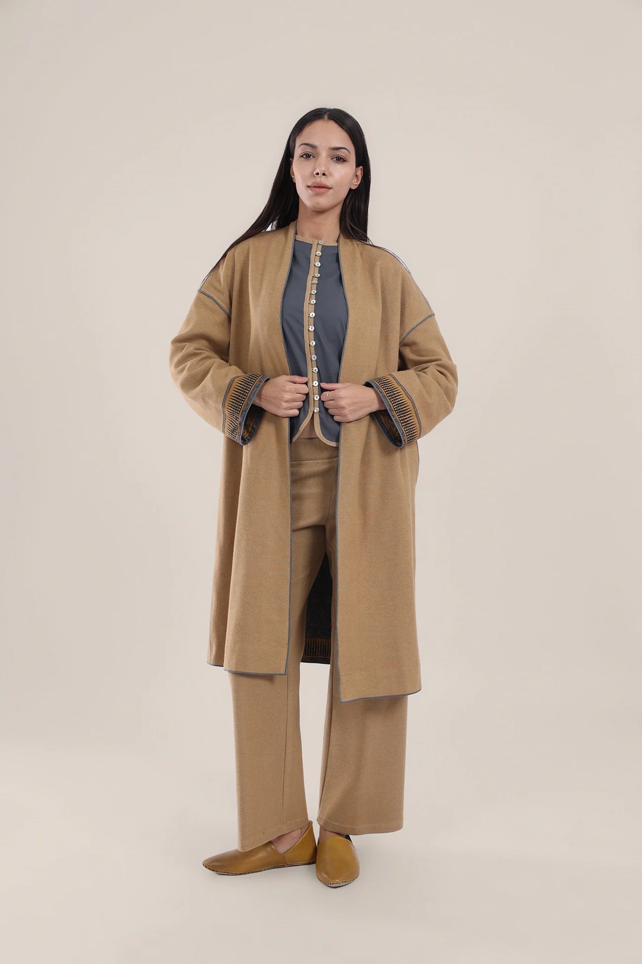 Straight leg pants with elastic waistband