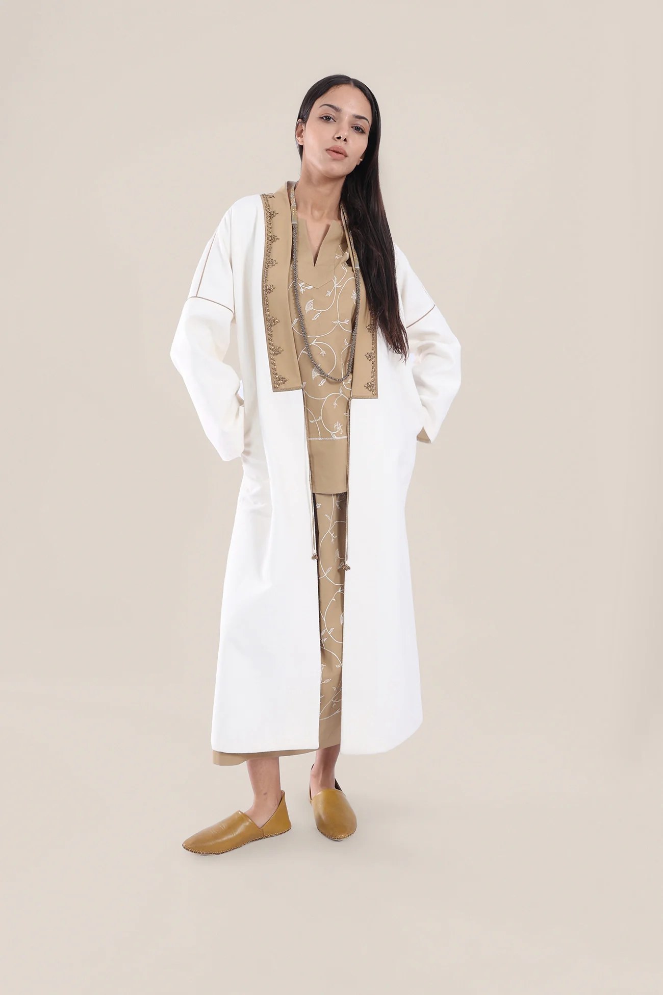 Embroidered Wool long Coat