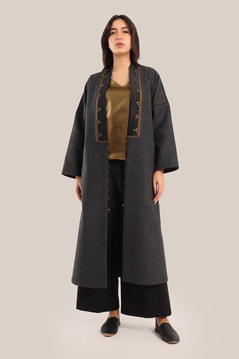 Embroidered Wool long Coat