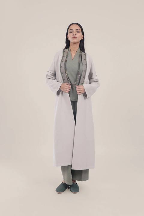 Embroidered Wool long Coat