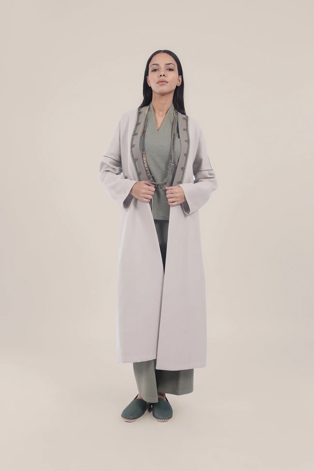 Embroidered Wool long Coat