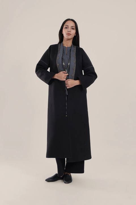 Embroidered Wool long Coat