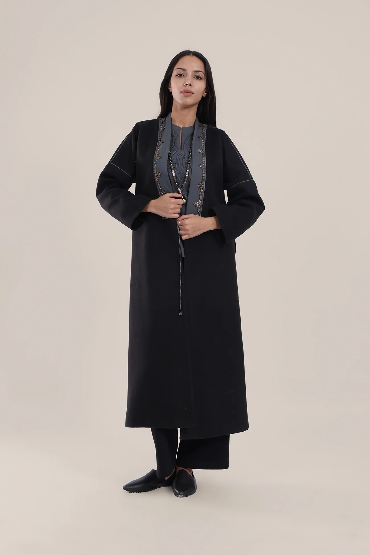 Embroidered Wool long Coat