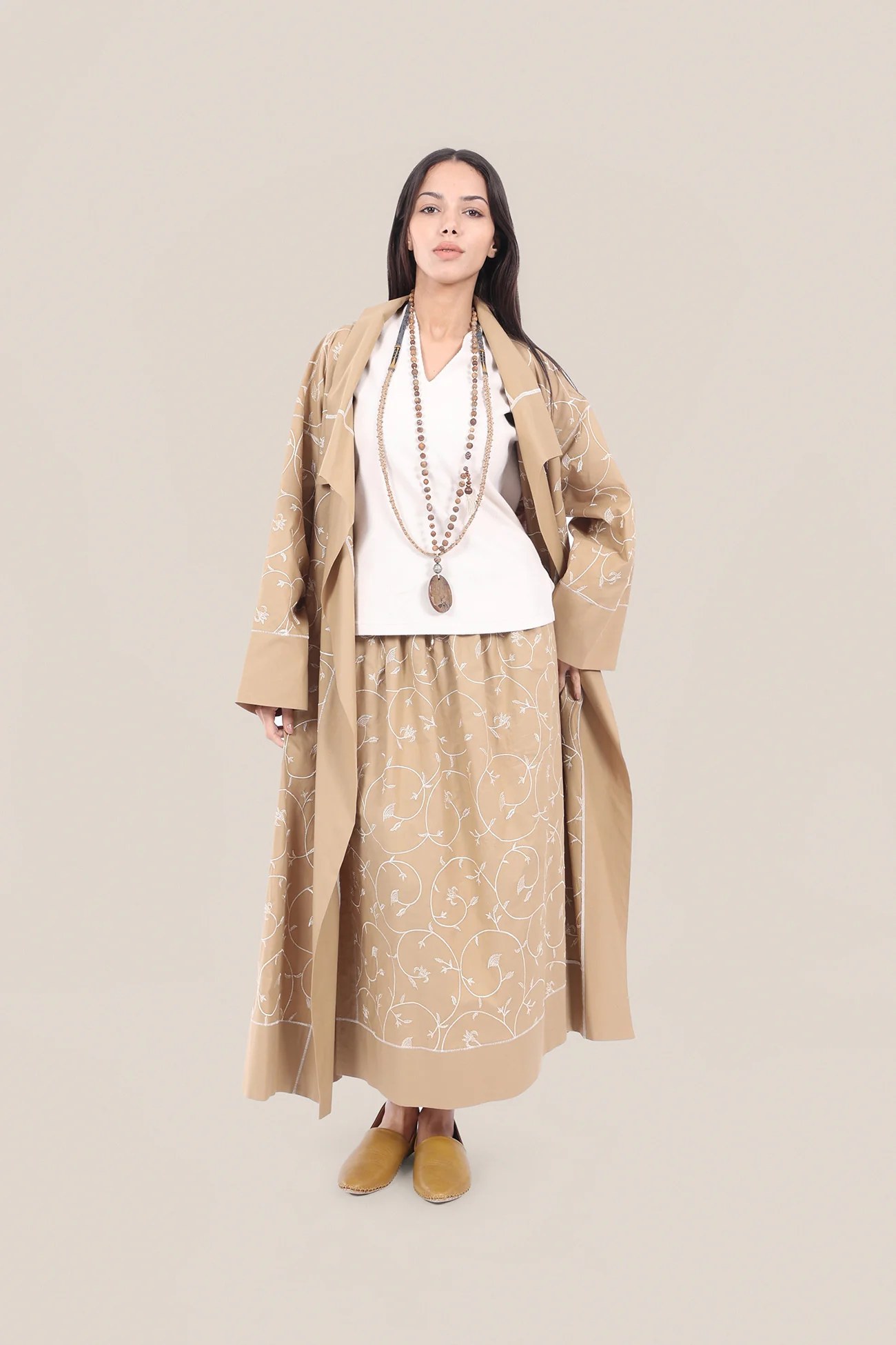 Embroidered long-sleeve cotton coat