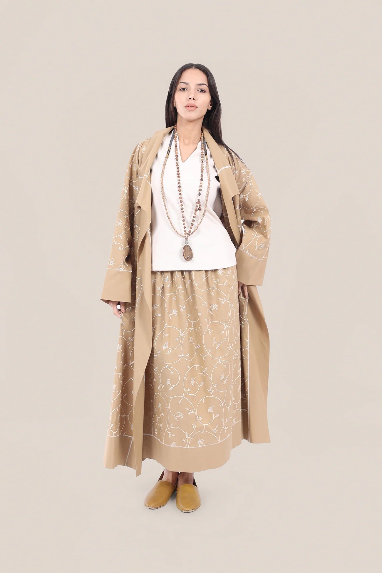 Embroidered long-sleeve cotton coat