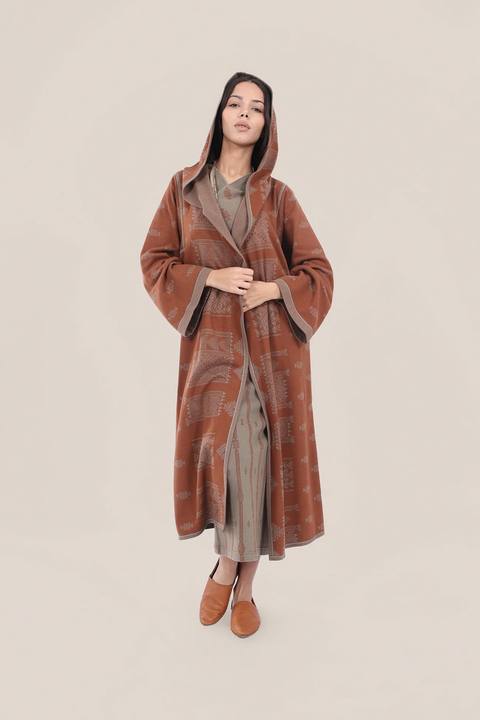 Reversible jacquard coat with hoodie