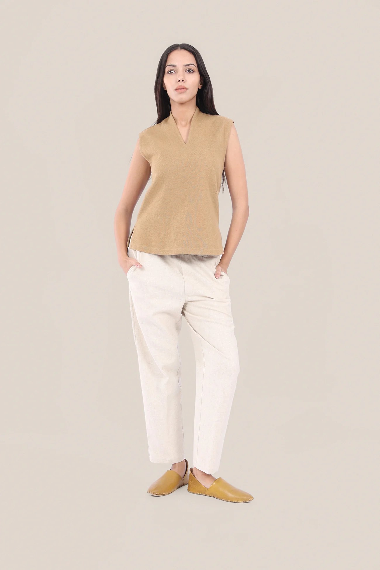 Sleeveless top in faux cashmere cotton blend