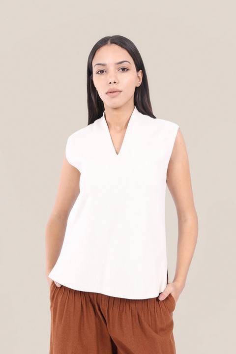 Sleeveless top in faux cashmere cotton blend