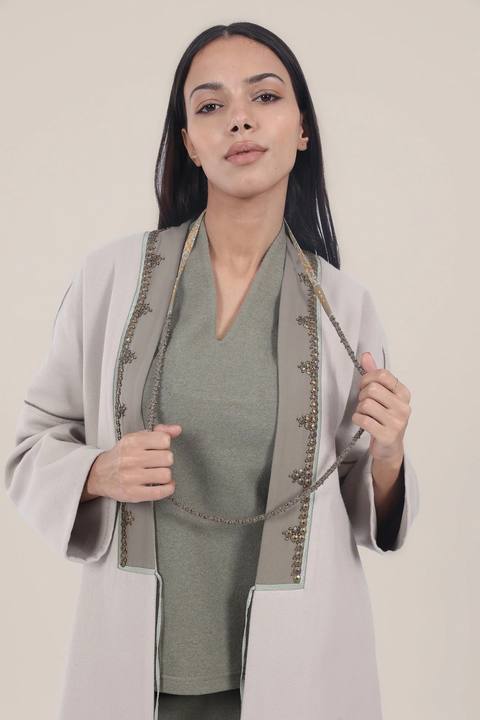 Long embroidered cotton-wool necklace