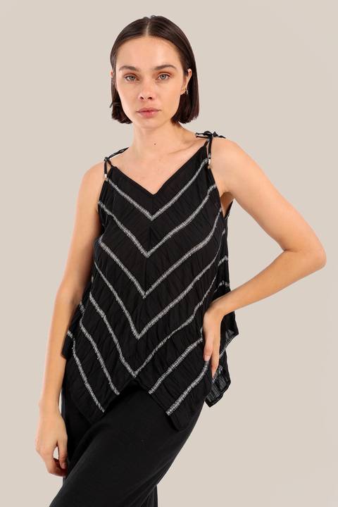 Striped bias cut top with thin straps