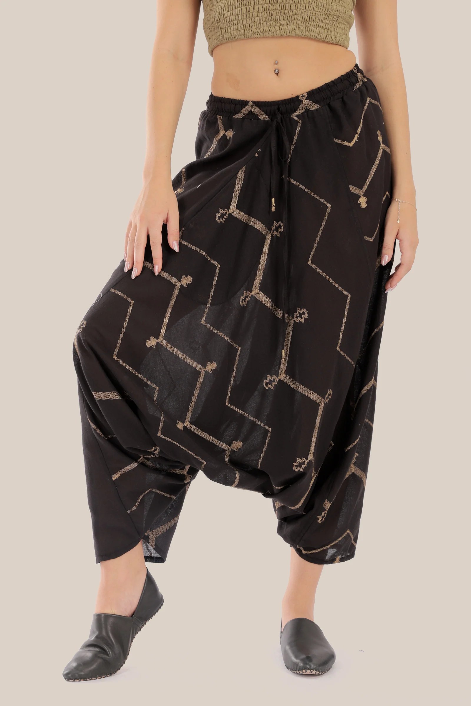 Embroidered Harem pants  with elastic waistband