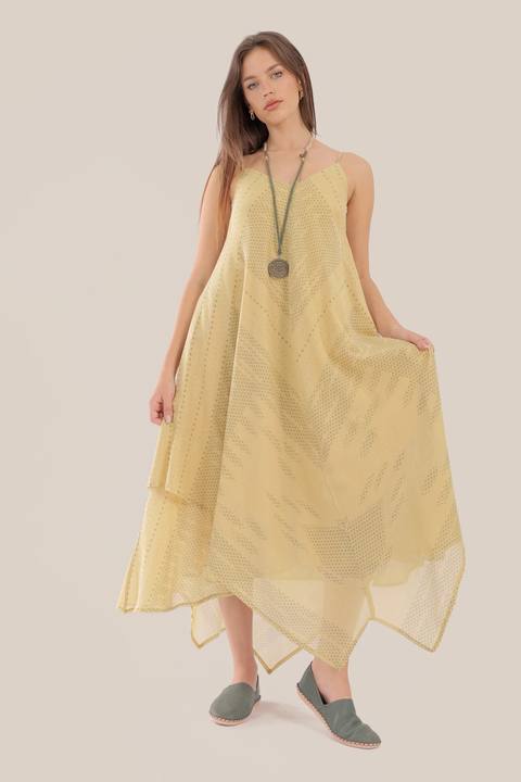 long Sleeveless dress with asymmetric hemline