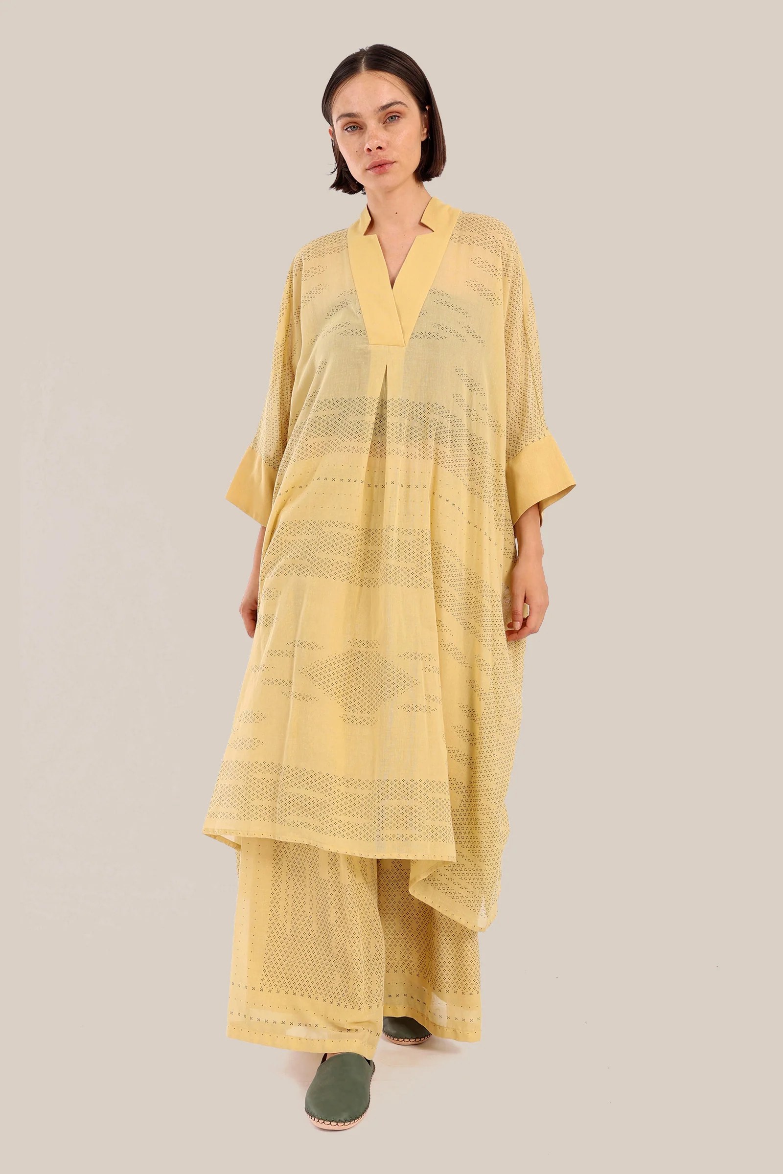 Embroidered oversized kaftan dress  with V neckline