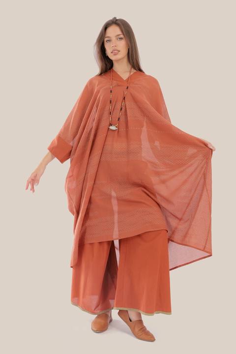 Embroidered oversized kaftan dress  with V neckline