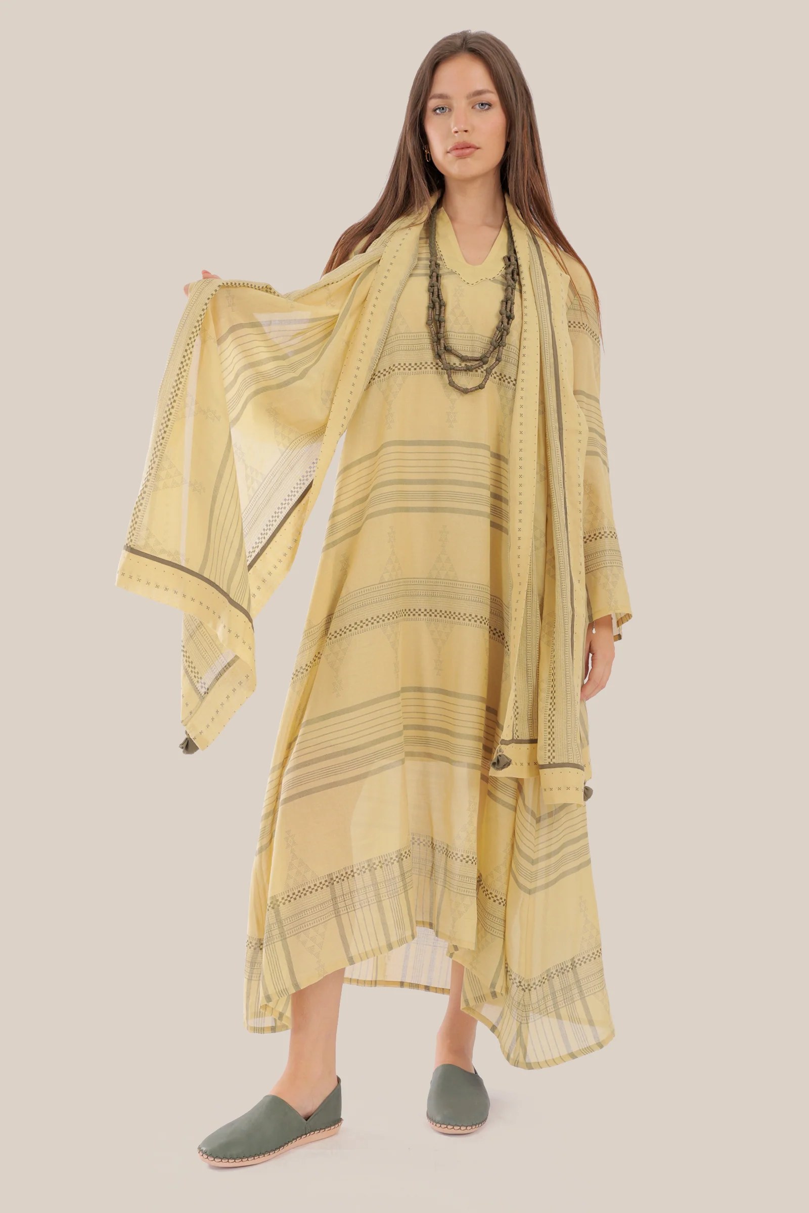 Long jellabiya dress in printed voile