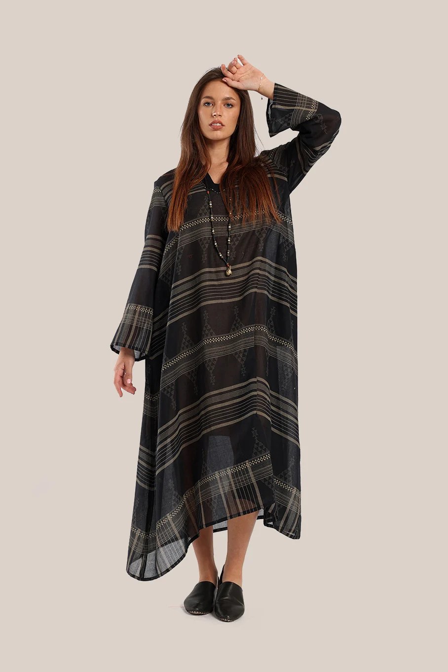 Long jellabiya dress in printed voile