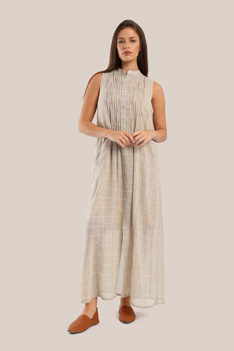 Long shirt dress with round collar