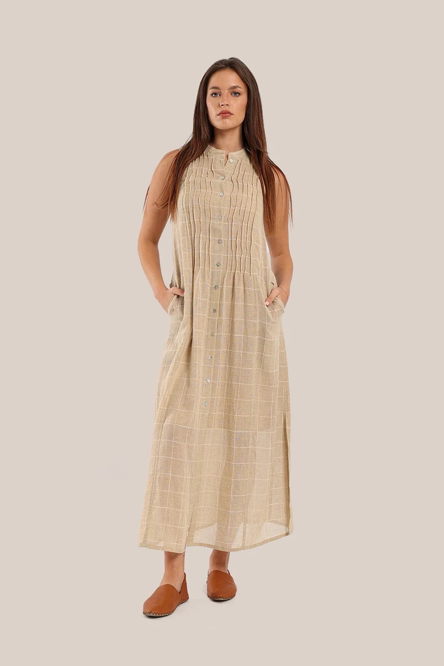 Long shirt dress with round collar