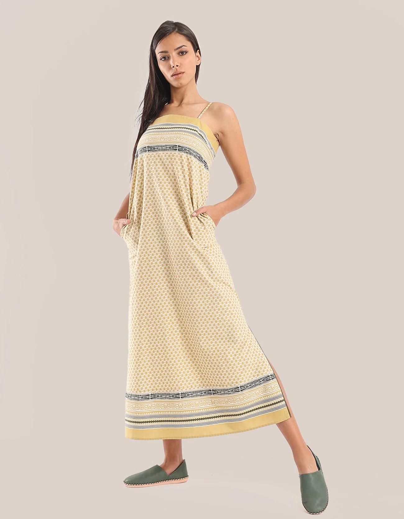 Long dress with thin adjustable straps