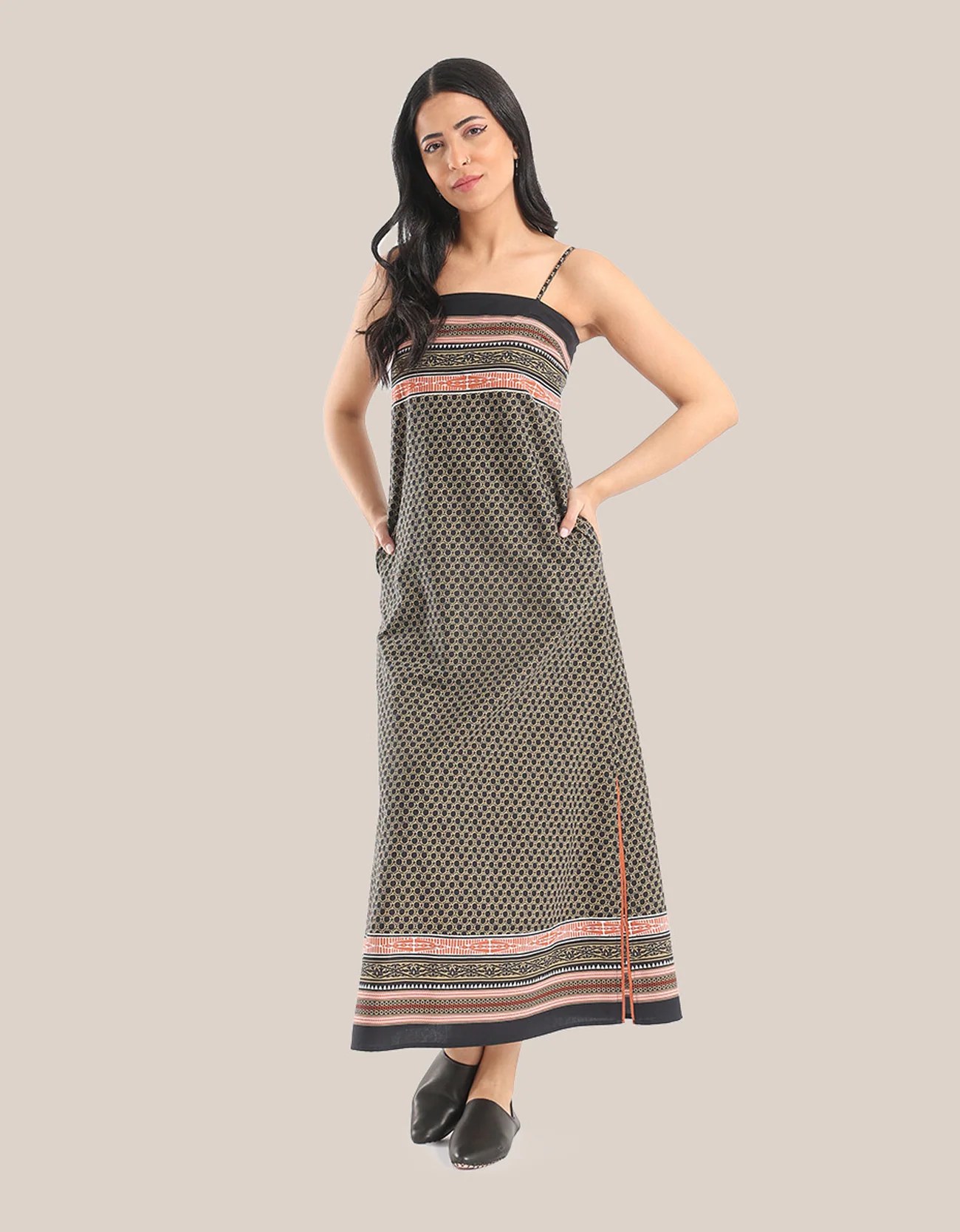 Long dress with thin adjustable straps
