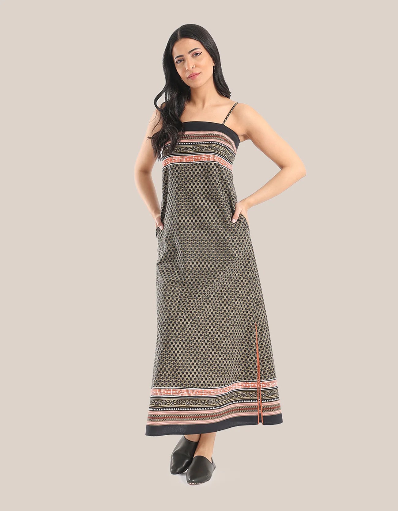 Long dress with thin adjustable straps
