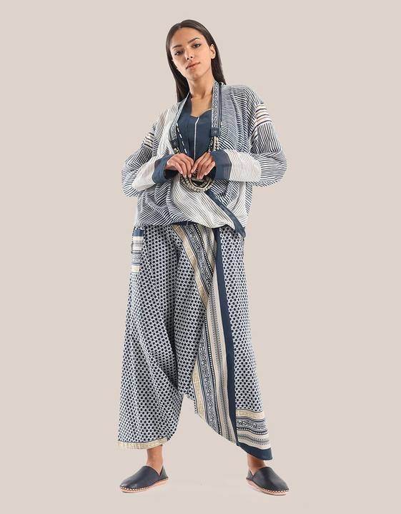 Harem pants with a wide elastic waistband