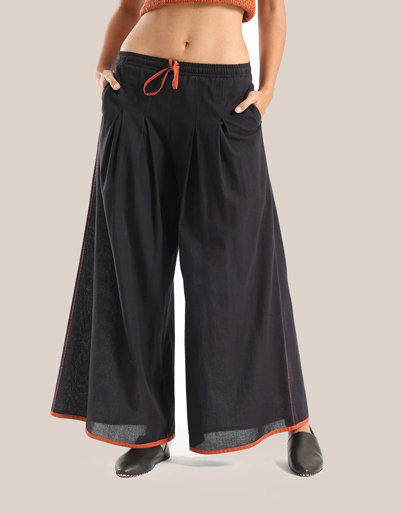Wide leg pants with pleats on the front and back