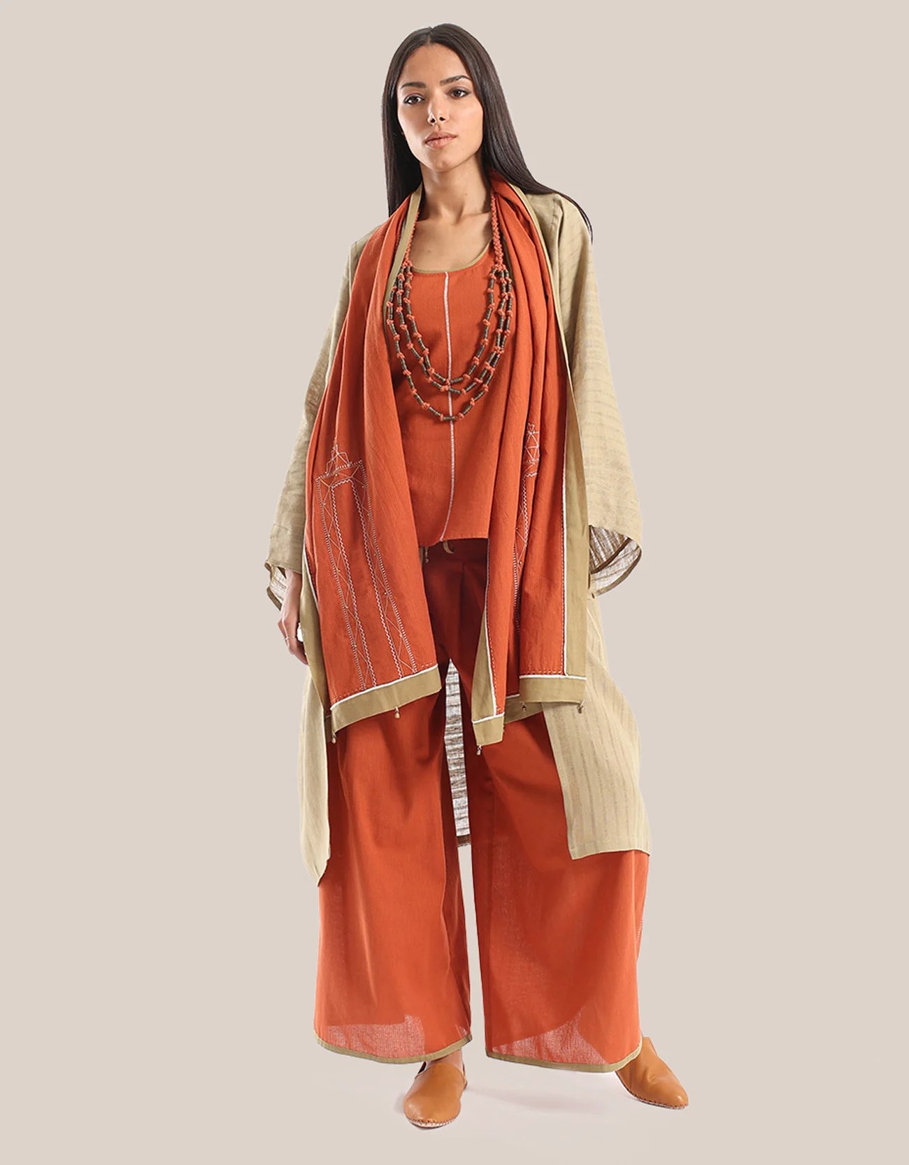 Wide leg pants with pleats on the front and back