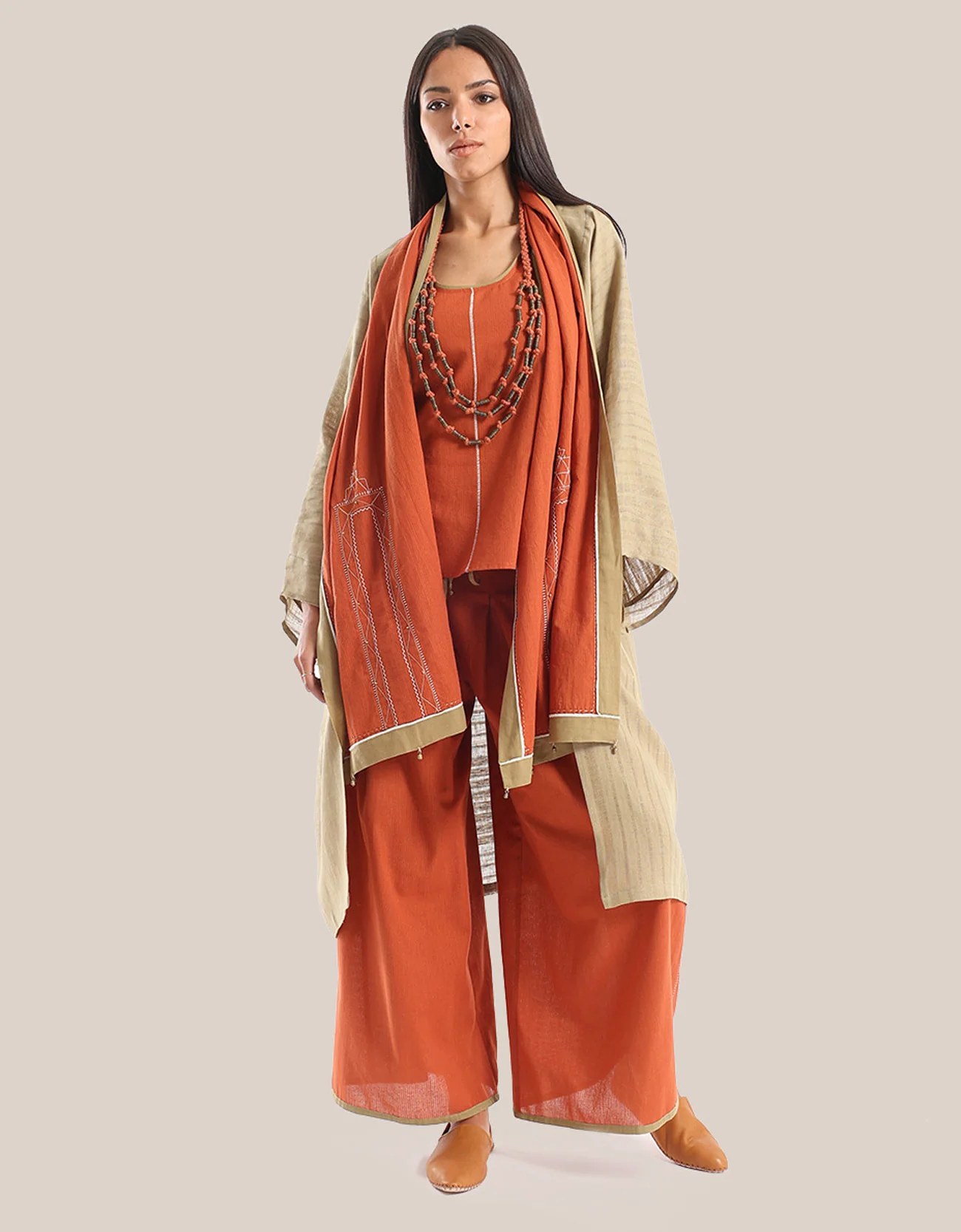 Wide leg pants with pleats on the front and back