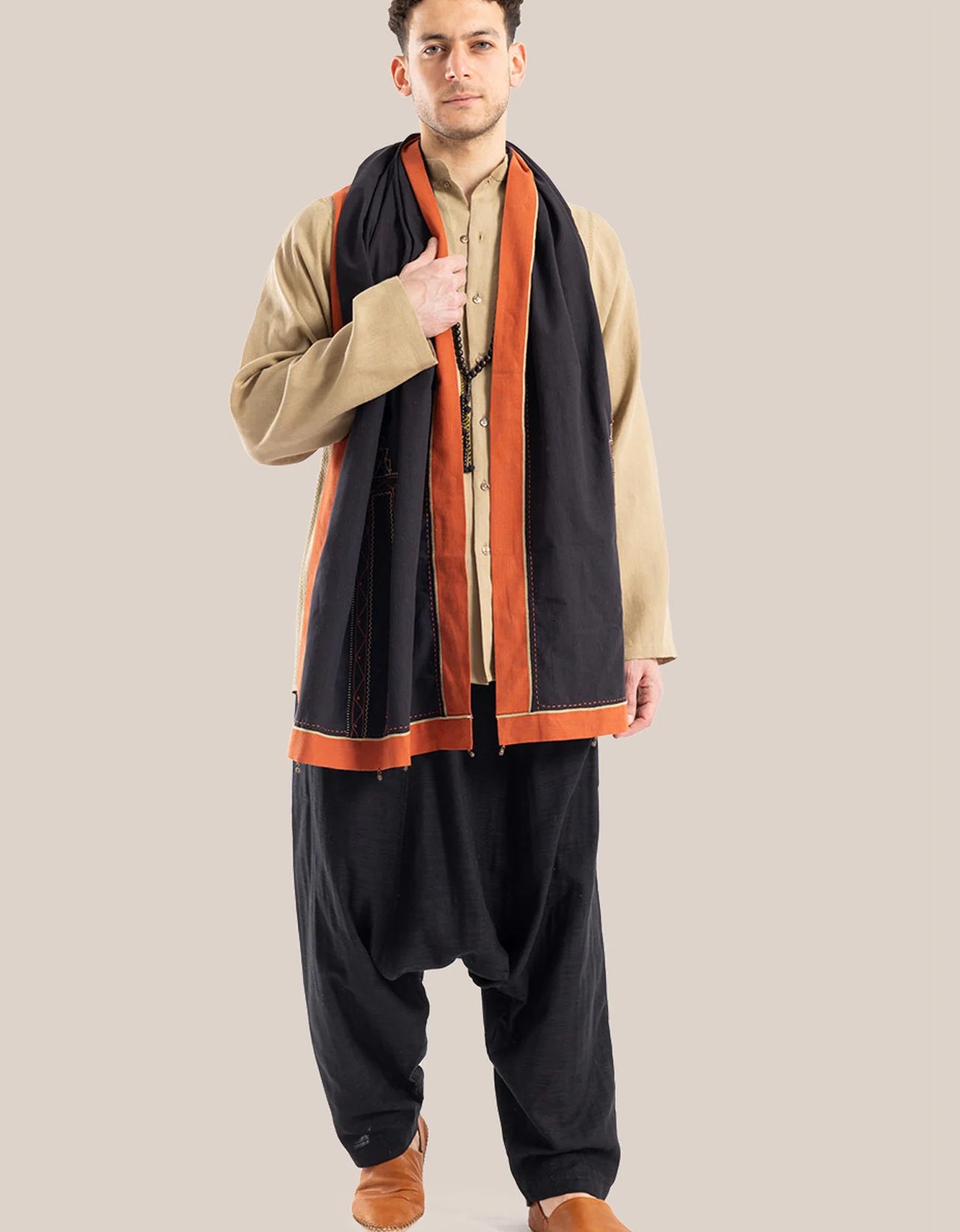 Linen shirt with button down and stand up collar
