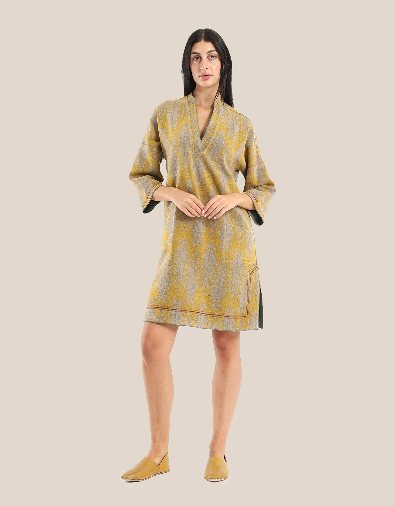 Short dress with contrasting color trims