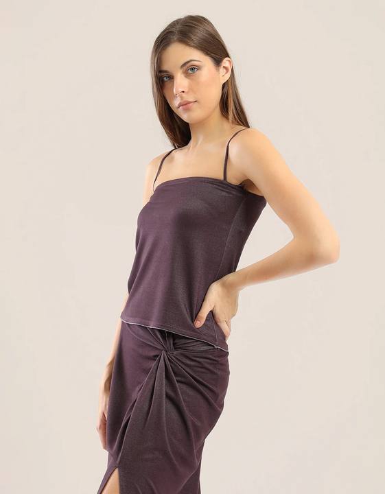 Short tank top in metallic stretch jersey