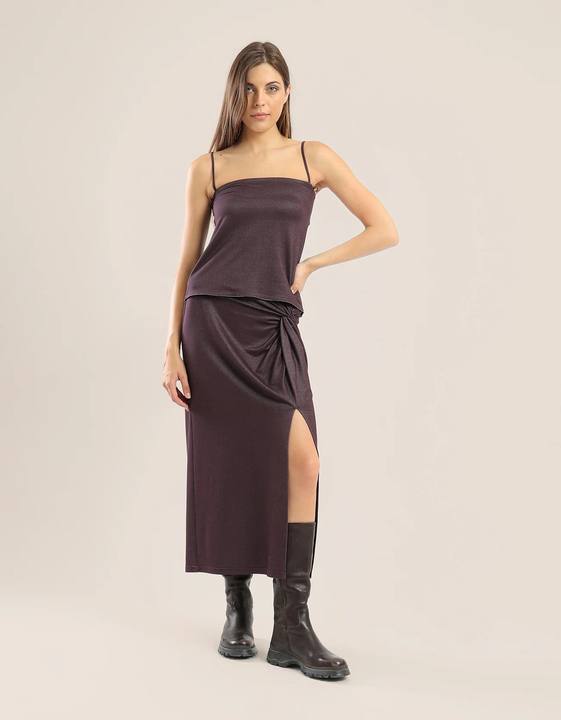 Short tank top in metallic stretch jersey