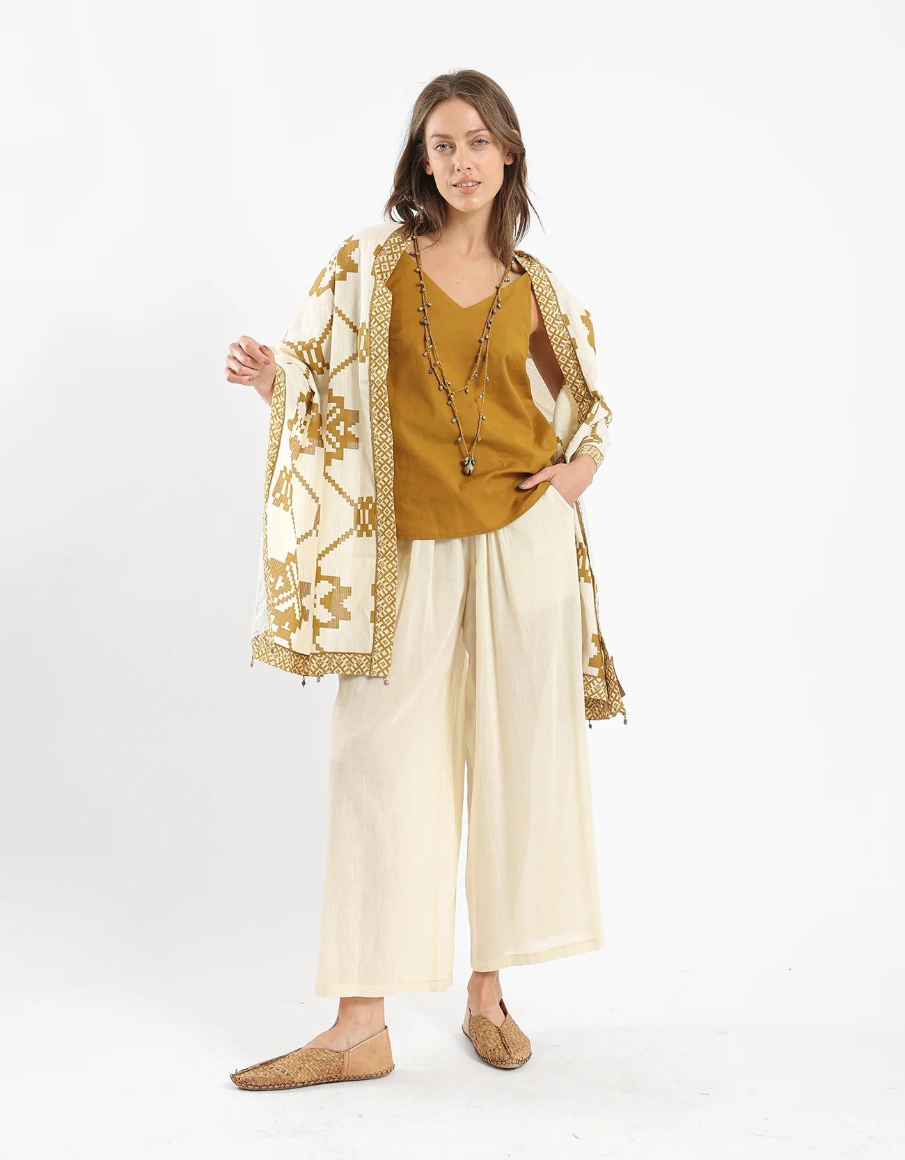 Top in cotton thin straps with a V-neckline