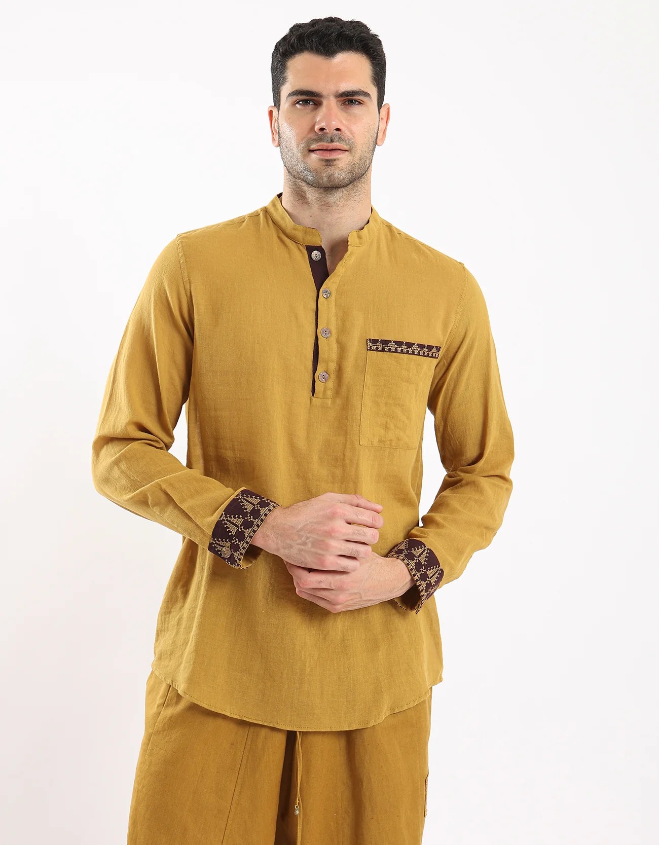 Cotton shirt with embroidery on cuffs and pocket