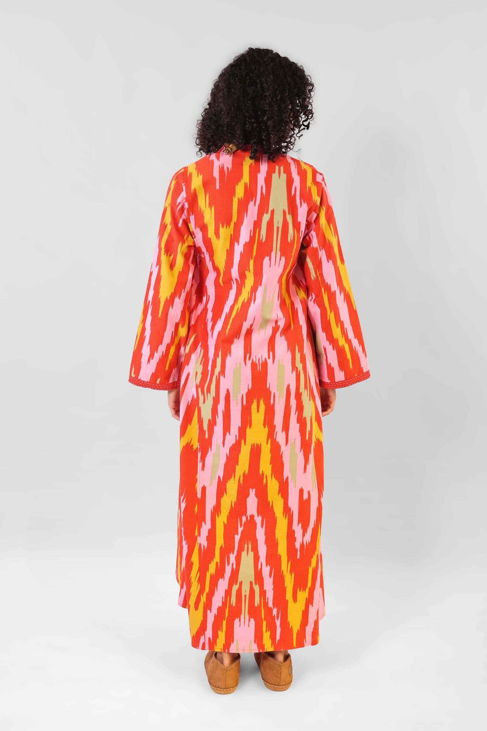 Long cotton gabardine kaftan dress with pockets