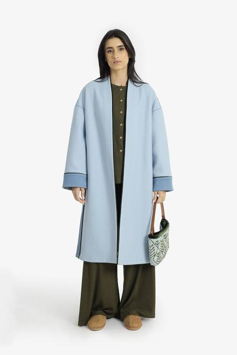 Mid-length felt coat with contrast stitching