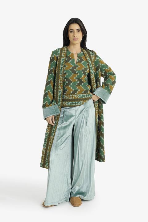 Quilted printed sleeveless cotton top with velvet piping